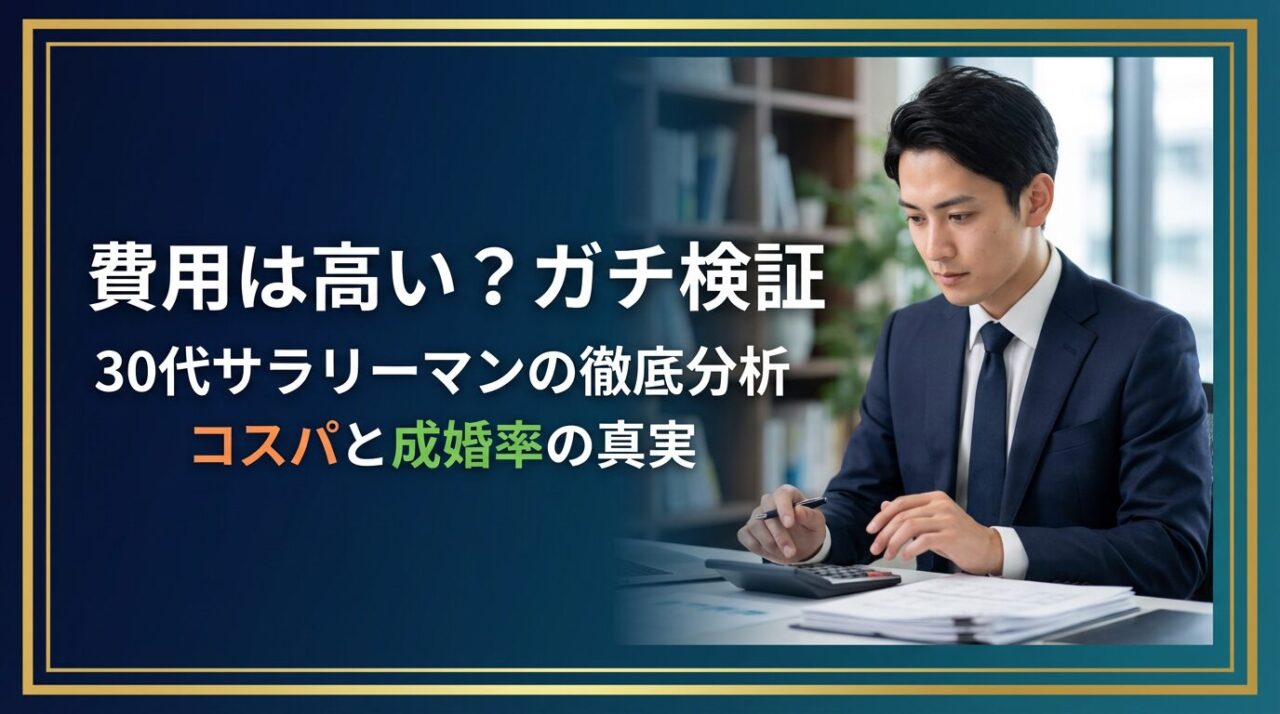 30代男性が結婚相談所を選ぶ際の3つの基準を解説するアイキャッチ画像。48人とお見合いした成婚者の実体験に基づく比較。